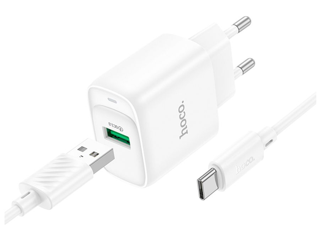 Сетевое зарядное устройство Hoco C140A 1USB QC 18W+USB to Type-C, цвет белый
