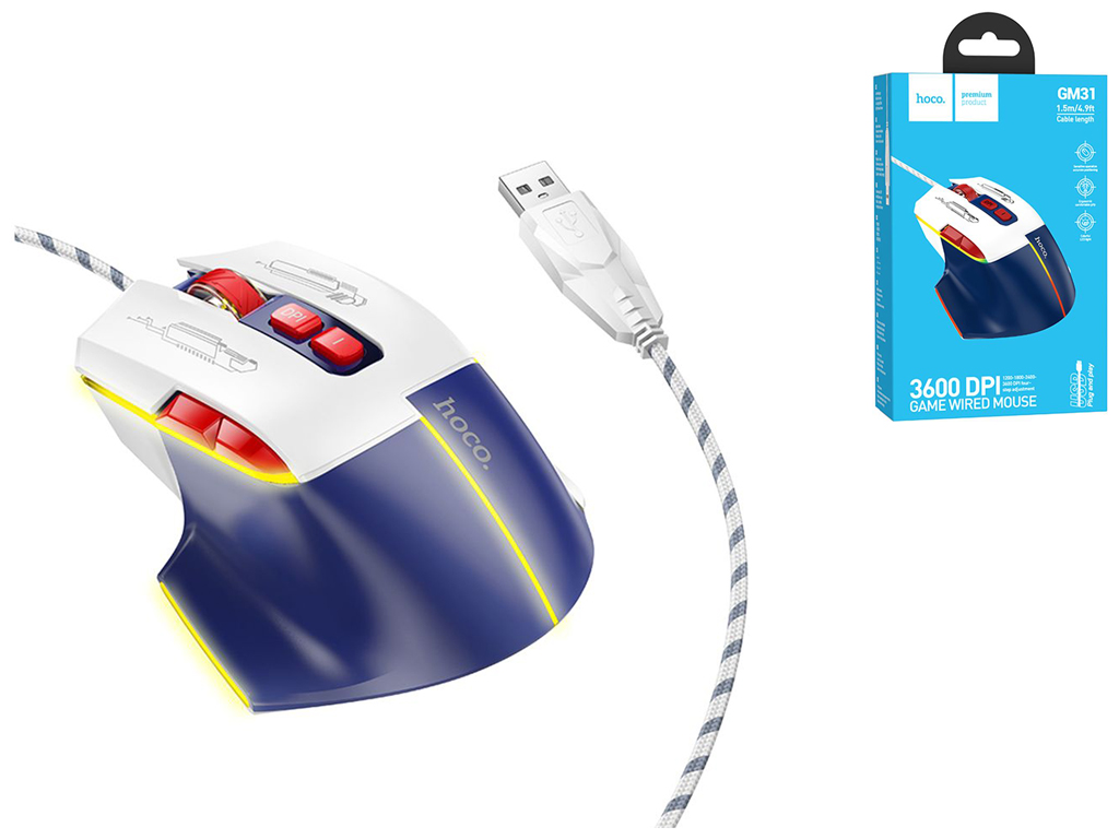 USB Мышь Игровая Hoco GM31 Overlord luminous Цвет Белый синий