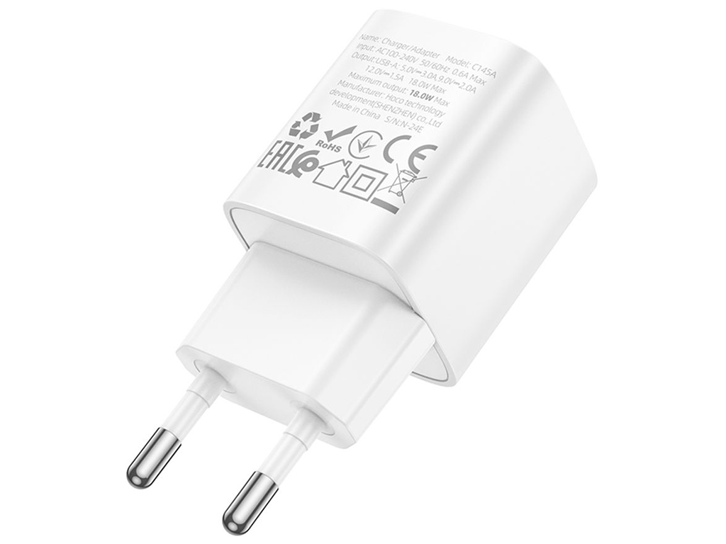 Сетевое зарядное устройство Hoco C145A 1USB QC 18W, цвет белый