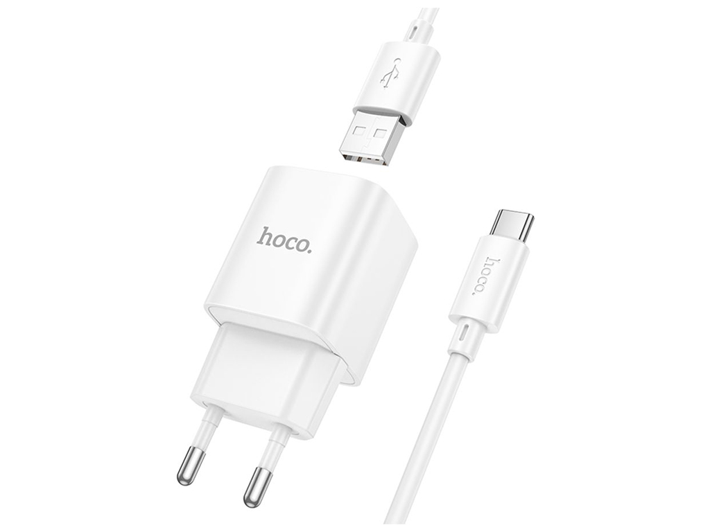 Сетевое зарядное устройство Hoco C145A 1USB QC 18W+USB to Type-C, цвет белый