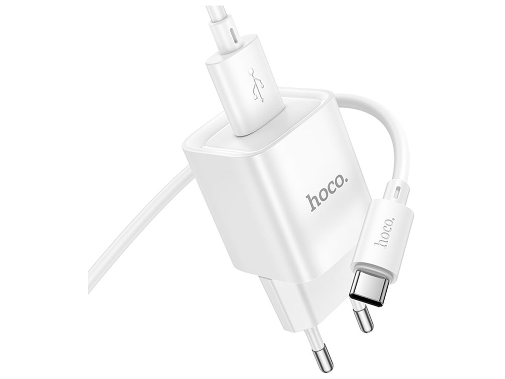 Сетевое зарядное устройство Hoco C145A 1USB QC 18W+USB to Type-C, цвет белый