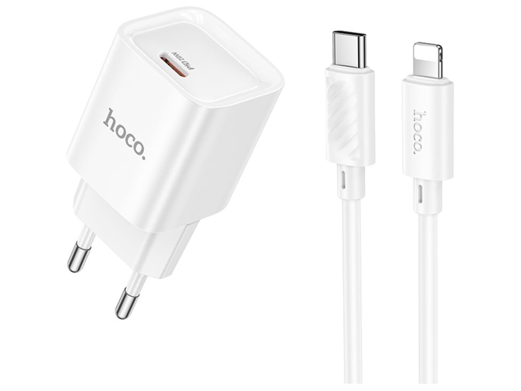 Сетевое зарядное устройство Hoco C146A 1USB-C PD/QC 20W+Type-C to Lightning, цвет белый