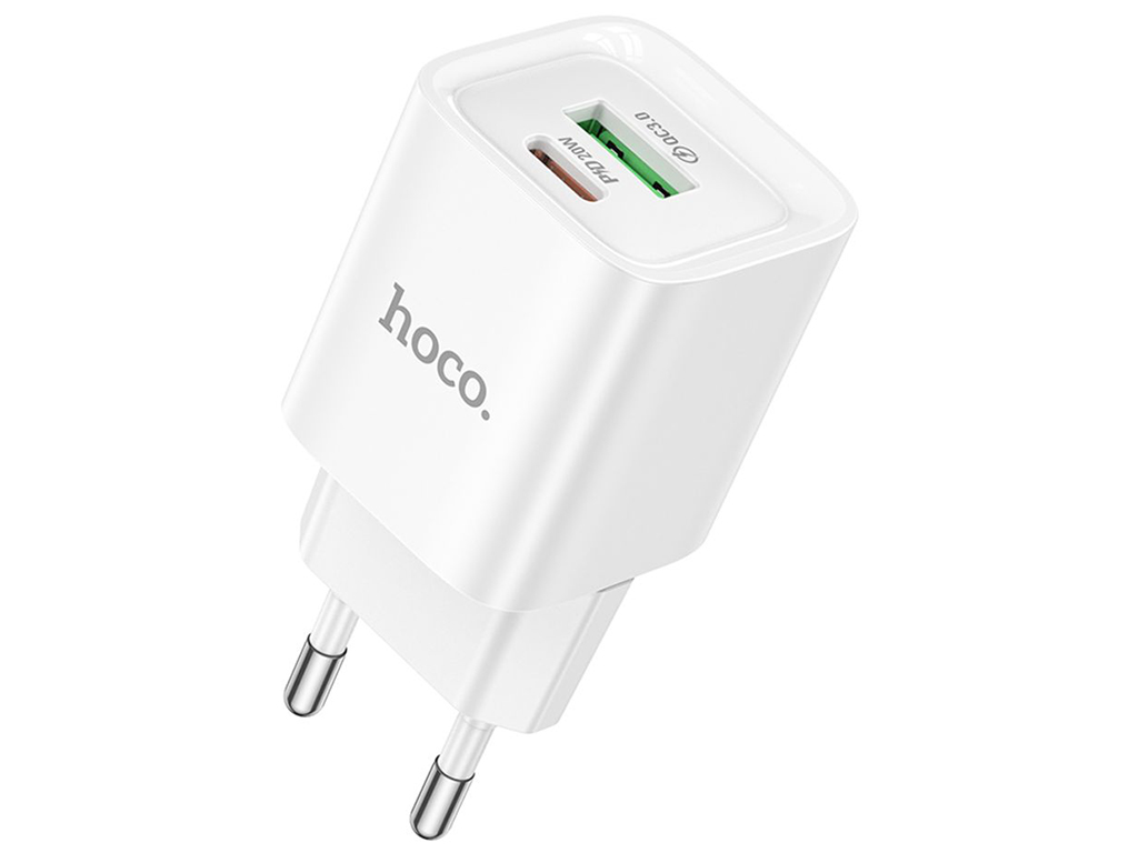 Сетевое зарядное устройство Hoco C147A 1USB-C/1USB PD/QC 20W, цвет белый
