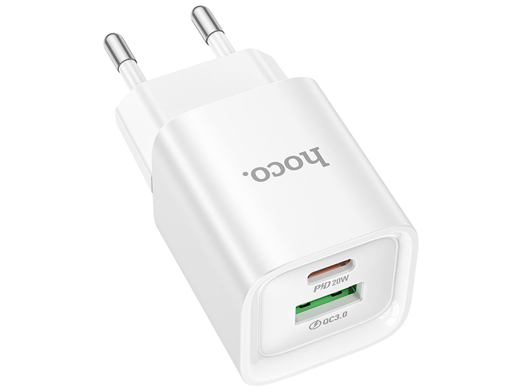 Сетевое зарядное устройство Hoco C147A 1USB-C/1USB PD/QC 20W, цвет белый