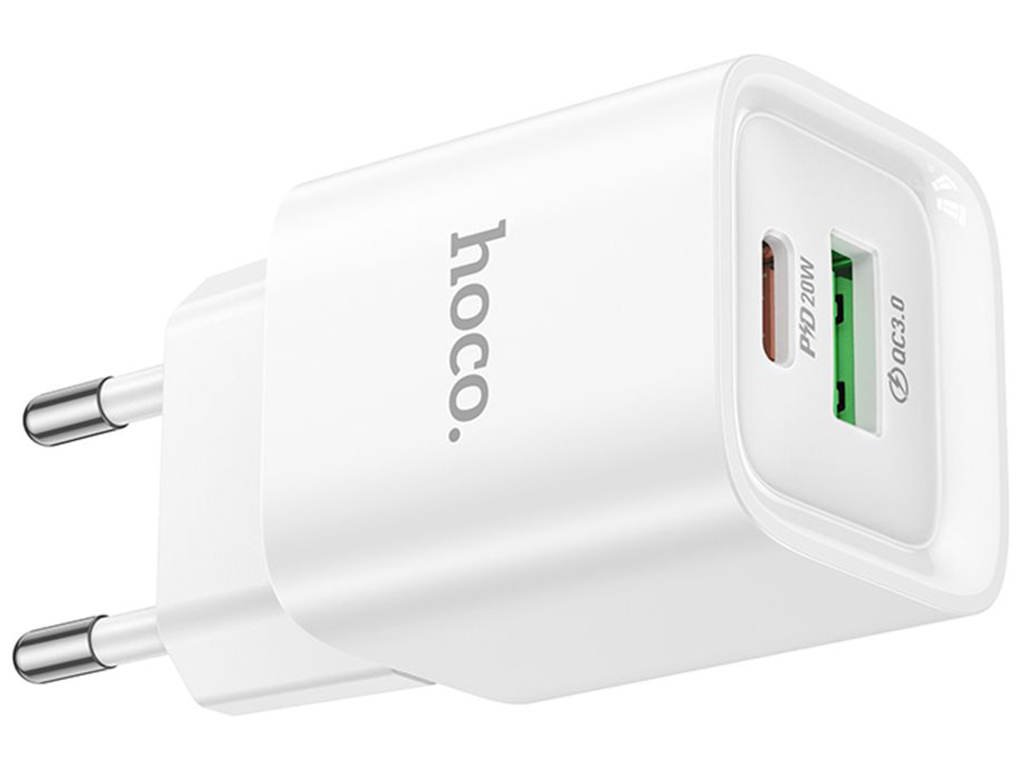Сетевое зарядное устройство Hoco C147A 1USB-C/1USB PD/QC 20W, цвет белый