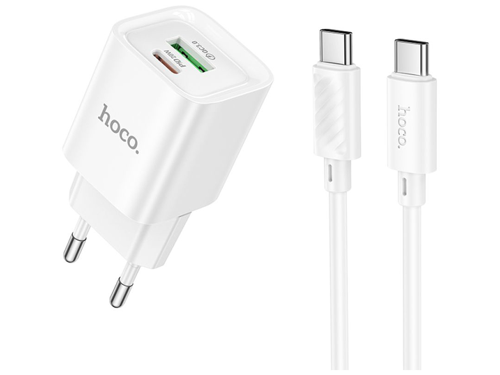 Сетевое зарядное устройство Hoco C147A 1USB-C/1USB PD/QC 20W+Type-C to Type-C, цвет белый