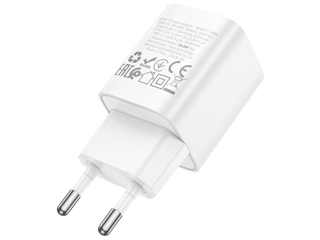 Сетевое зарядное устройство Hoco C148A 1USB-C PD/QC 30W, цвет белый
