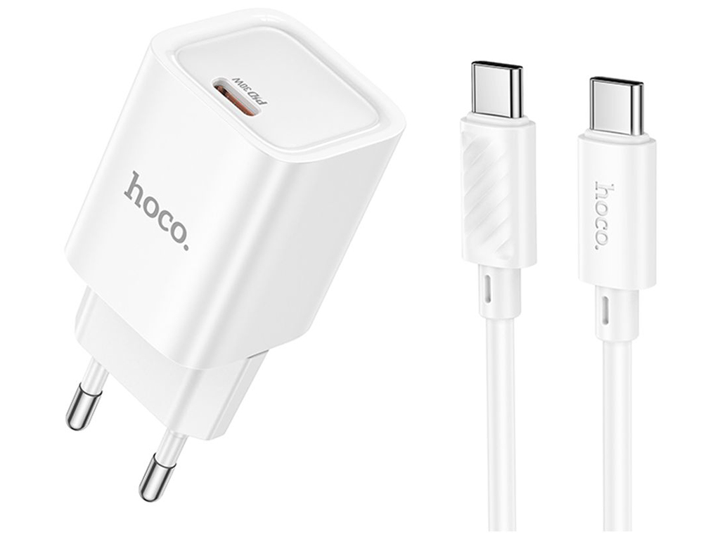 Сетевое зарядное устройство Hoco C148A 1USB-C PD/QC 30W+Type-C to Type-C, цвет белый
