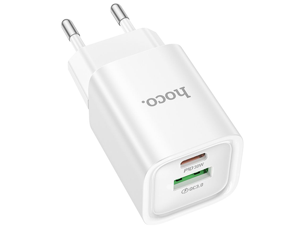 Сетевое зарядное устройство Hoco C149A 1USB/1USB-C PD/QC 30W, цвет белый