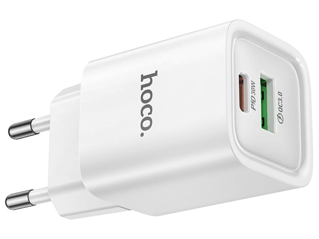 Сетевое зарядное устройство Hoco C149A 1USB/1USB-C PD/QC 30W, цвет белый
