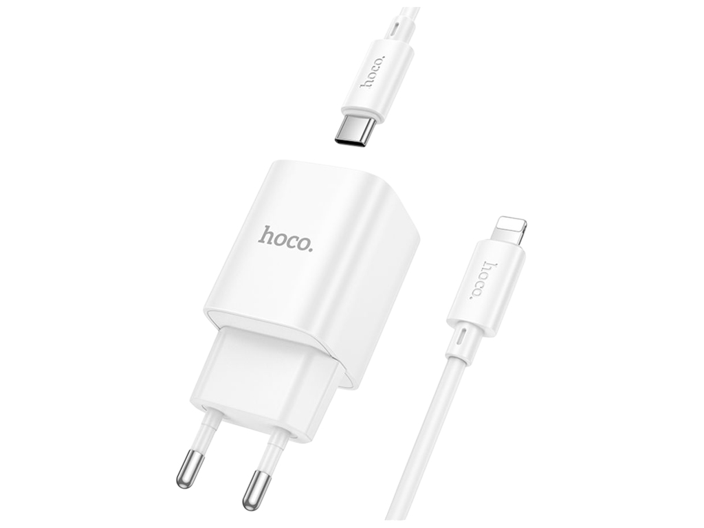 Зарядний пристрій Hoco C149A, 1USB, 1USB-C, 30Вт, PD/QC 3.0, Type-C to Lightning, білий