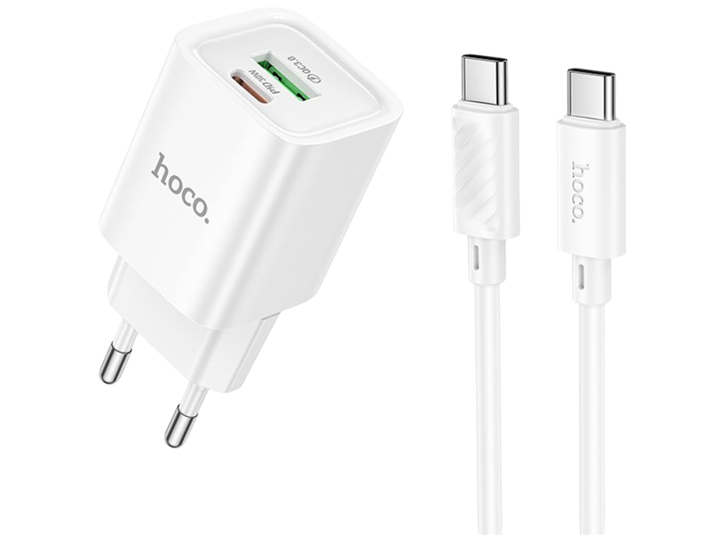 Зарядний пристрій Hoco C149A, 30W, 1USB+1Type-C, PD/QC 3.0, кабель 1м, колір білий