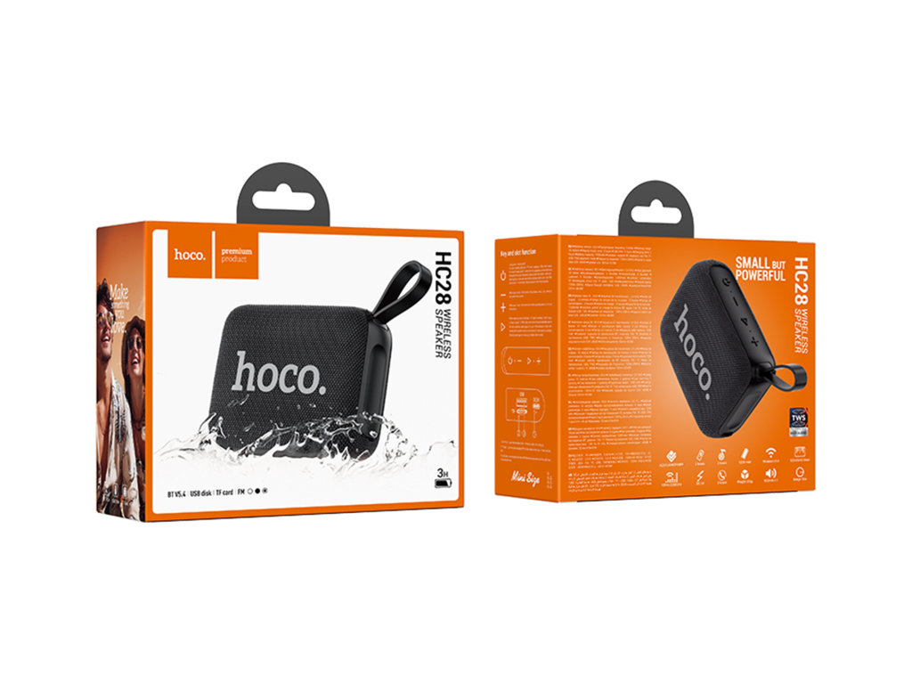 Колонка Hoco HC28, 8Вт, Bluetooth 5.4, 1200mAh, Type-C, ABS пластик, 125×95×54мм, цвет черный