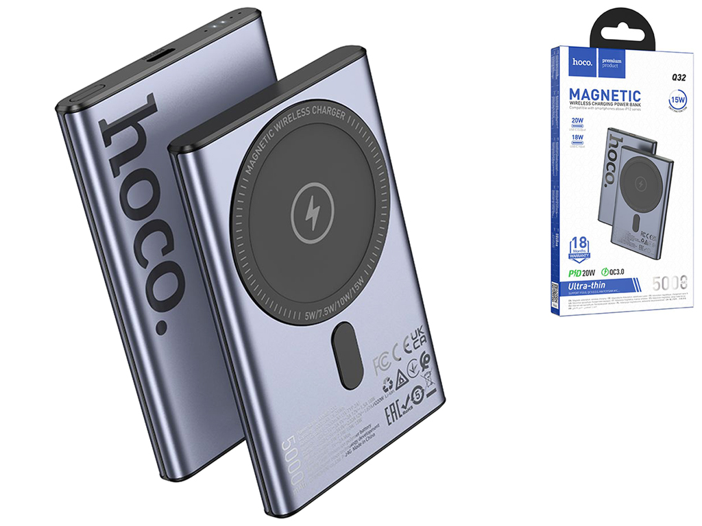 Універсальна мобільна батарея Power Bank Hoco Q32 Bird PD20W, 5000mAh, колір металевий сірий