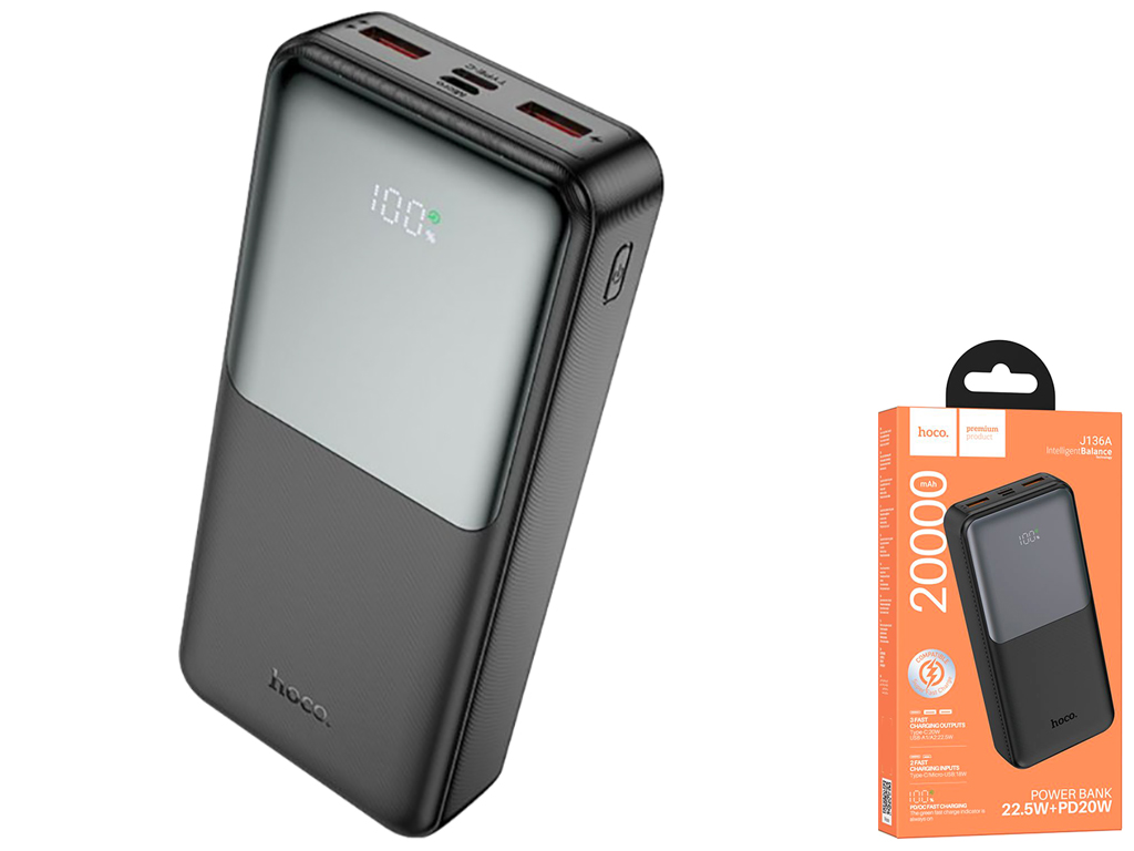 Универсальная мобильная батарея Power Bank Hoco J136A Sirui 22.5W+PD20W 20000mAh, цвет черный