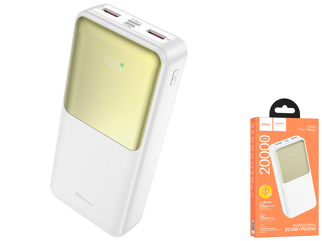 Універсальна мобільна батарея Power Bank Hoco J136A Sirui 22.5W+PD20W 20000mAh, колір бiлий