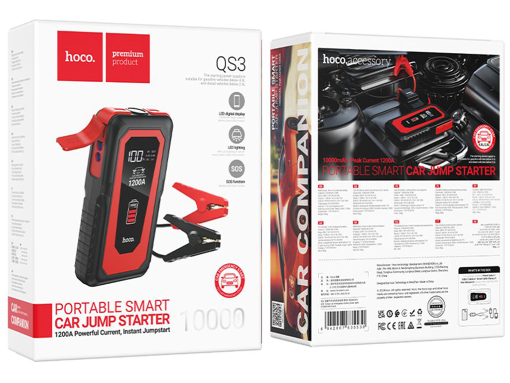 Універсальна мобільна батарея Hoco QS3 Jump Starter/Power Bank(10000mAh) 37Wh Колір Чорний
