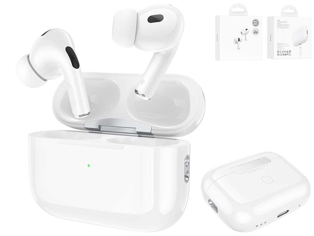 Bluetooth стерео гарнітура Hoco EW69 with charging case ANC + ENC, білий