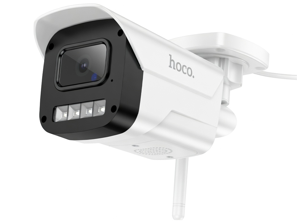 Камера уличная Hoco D4, HD 1080P, Wi-Fi, IP65, кабель 3м, пластик, алюминий, 106×65×80мм, цвет белый