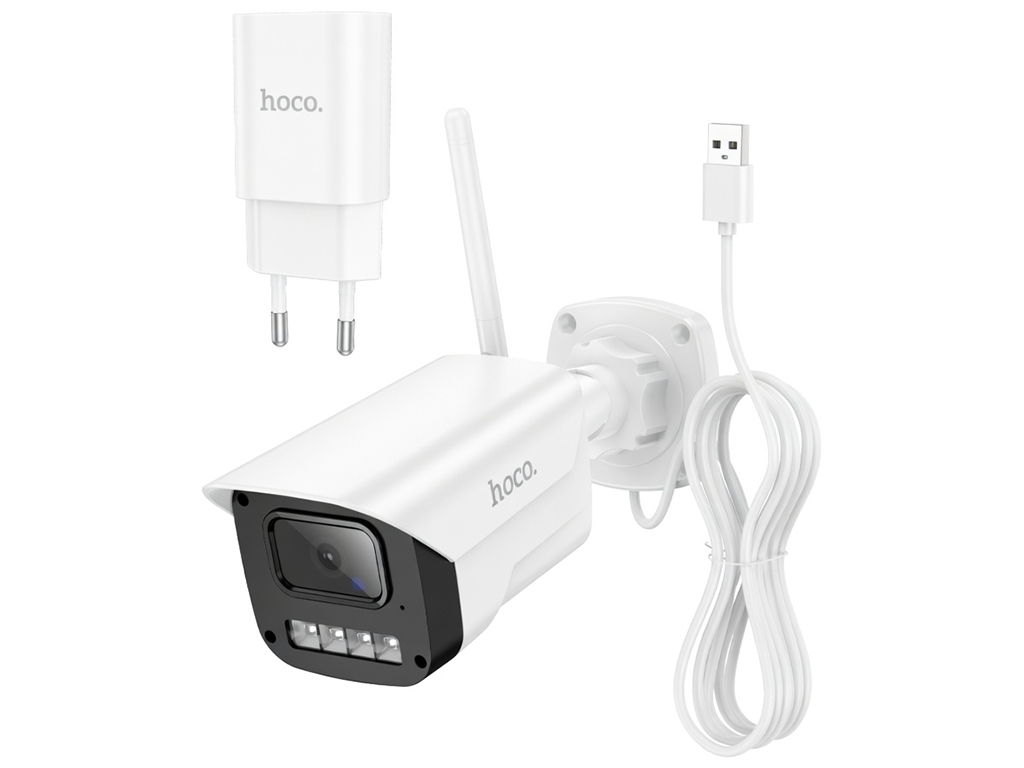 Камера уличная Hoco D4, HD 1080P, Wi-Fi, IP65, кабель 3м, пластик, алюминий, 106×65×80мм, цвет белый