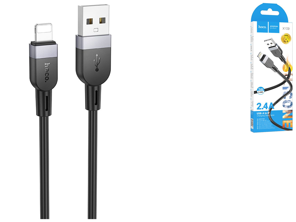 Кабель USB Hoco X109 Silicone Lightning 2.4A Цвет Черный