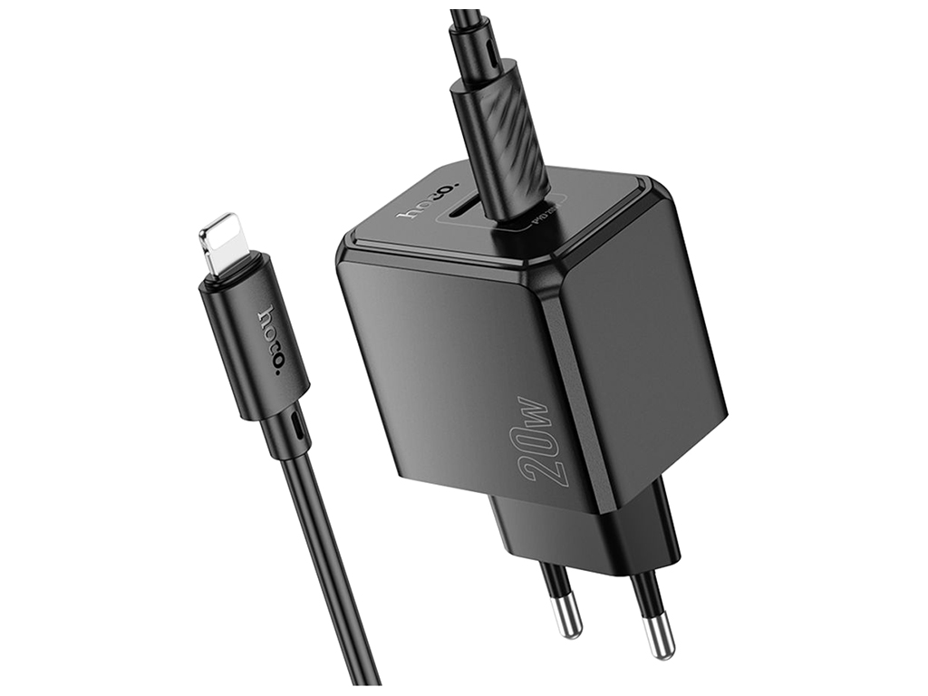 Сетевое зарядное устройство Hoco CS16A 1USB-C/1IP PD/QC 20W+Type-C to Lightning, цвет черный
