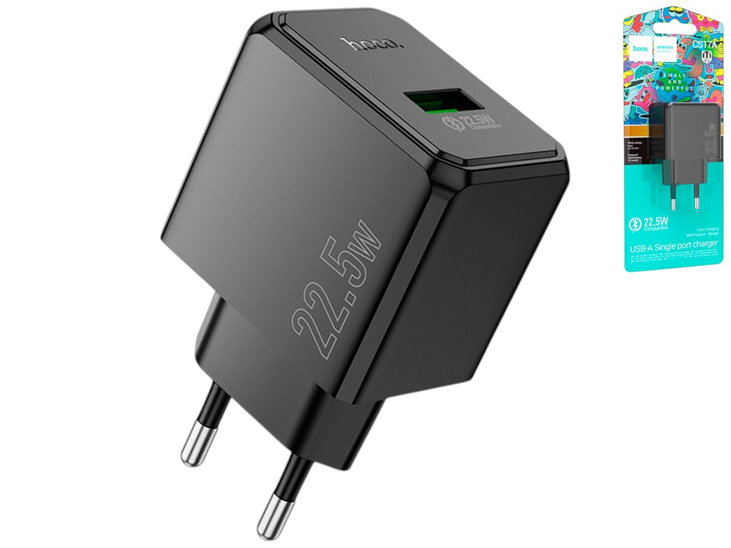 Сетевое зарядное устройство Hoco CS17A, 1USB, 22.5Вт, 205×90×40мм, цвет черный