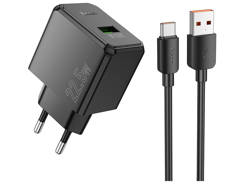 Сетевое зарядное устройство Hoco CS17A 1USB QC 22.5W+USB to Type-C, цвет черный