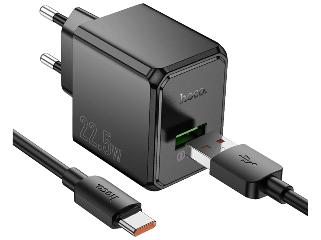 Сетевое зарядное устройство Hoco CS17A 1USB QC 22.5W+USB to Type-C, цвет черный
