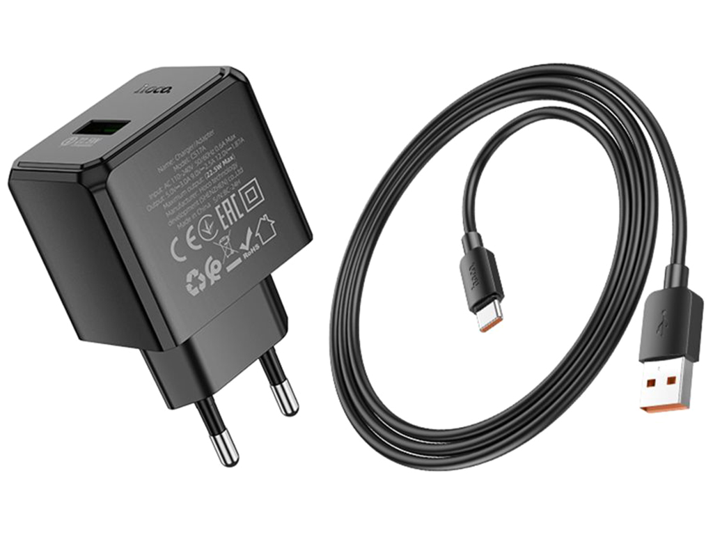 Сетевое зарядное устройство Hoco CS17A 1USB QC 22.5W+USB to Type-C, цвет черный