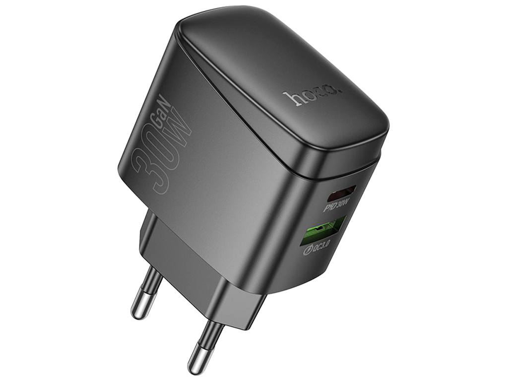 Мережевий зарядний пристрій Hoco CS61A 1USB/1USB-C PD/QC 30W, колір чорний