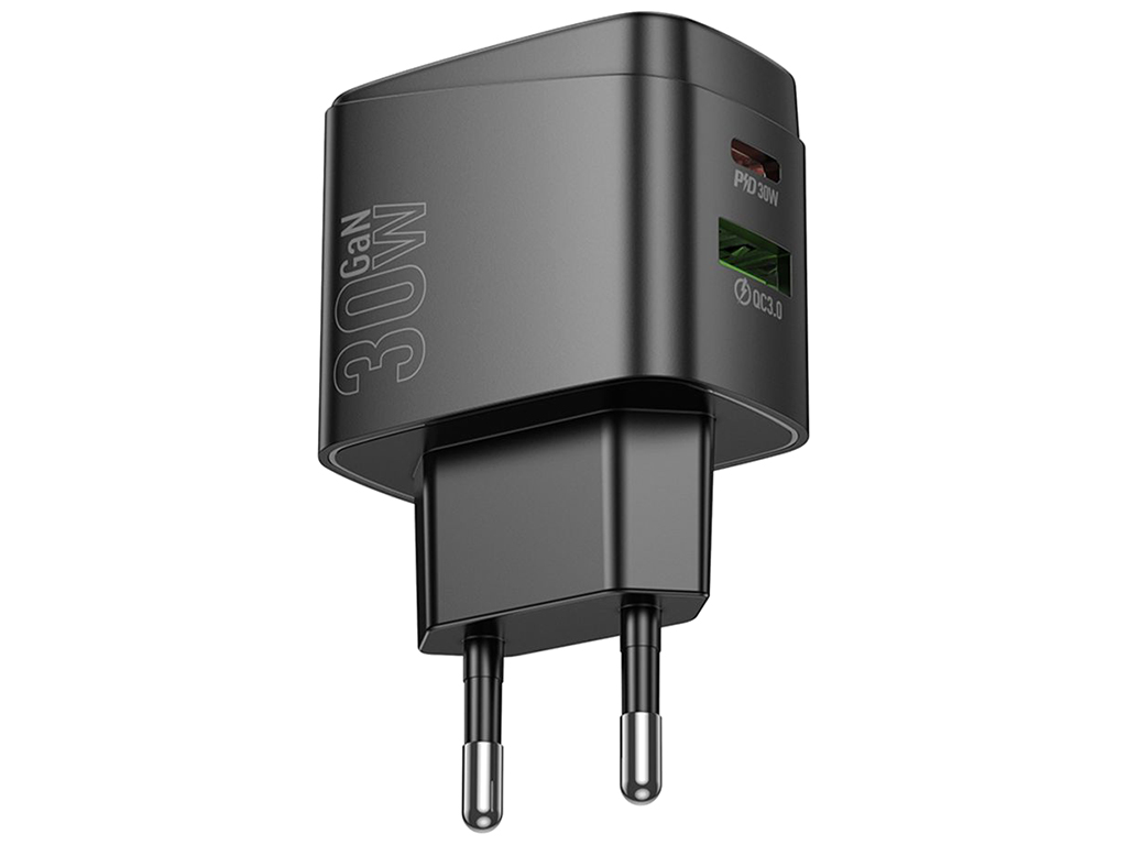 Мережевий зарядний пристрій Hoco CS61A 1USB/1USB-C PD/QC 30W, колір чорний