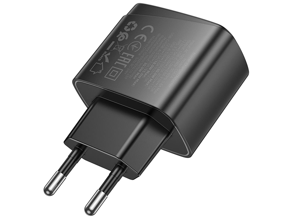 Мережевий зарядний пристрій Hoco CS61A 1USB/1USB-C PD/QC 30W, колір чорний