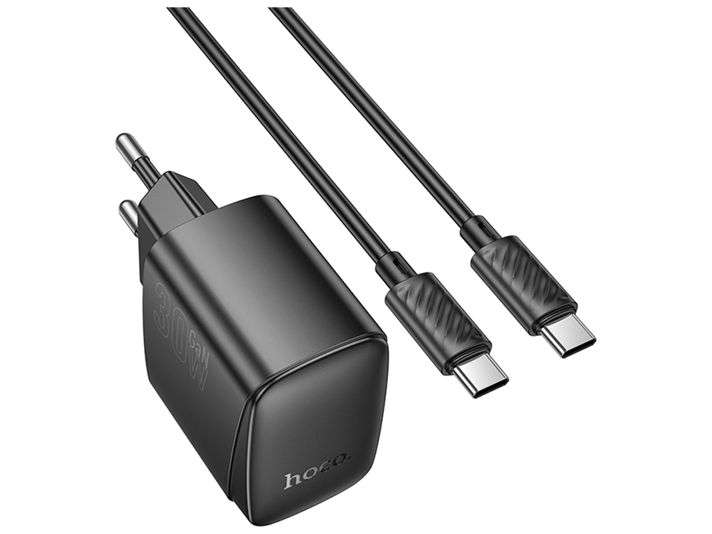Сетевое зарядное устройство Hoco CS61A 1USB/1USB-C PD/QC 30W+Type-C to Type-C, цвет черный