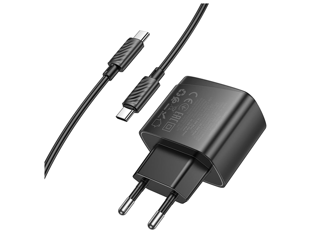 Сетевое зарядное устройство Hoco CS61A 1USB/1USB-C PD/QC 30W+Type-C to Type-C, цвет черный