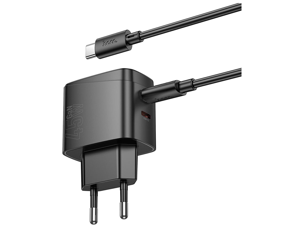 Мережевий зарядний пристрій Hoco CS62A 2USB-C PD/QC 45W GAN+Type-C to Type-C, колір чорний