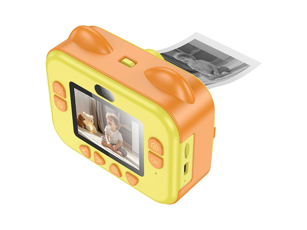 Камера дитяча Hoco DV204, термодрук 57мм, дисплей 2.4", слот TF до 64GB, 1200mAh, колір жовтий
