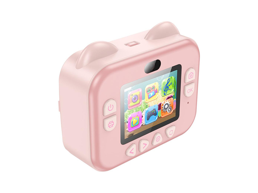 Камера дитяча Hoco DV204, термодрук 57мм, дисплей 2.4", слот TF до 64GB, 1200mAh, колір рожевий