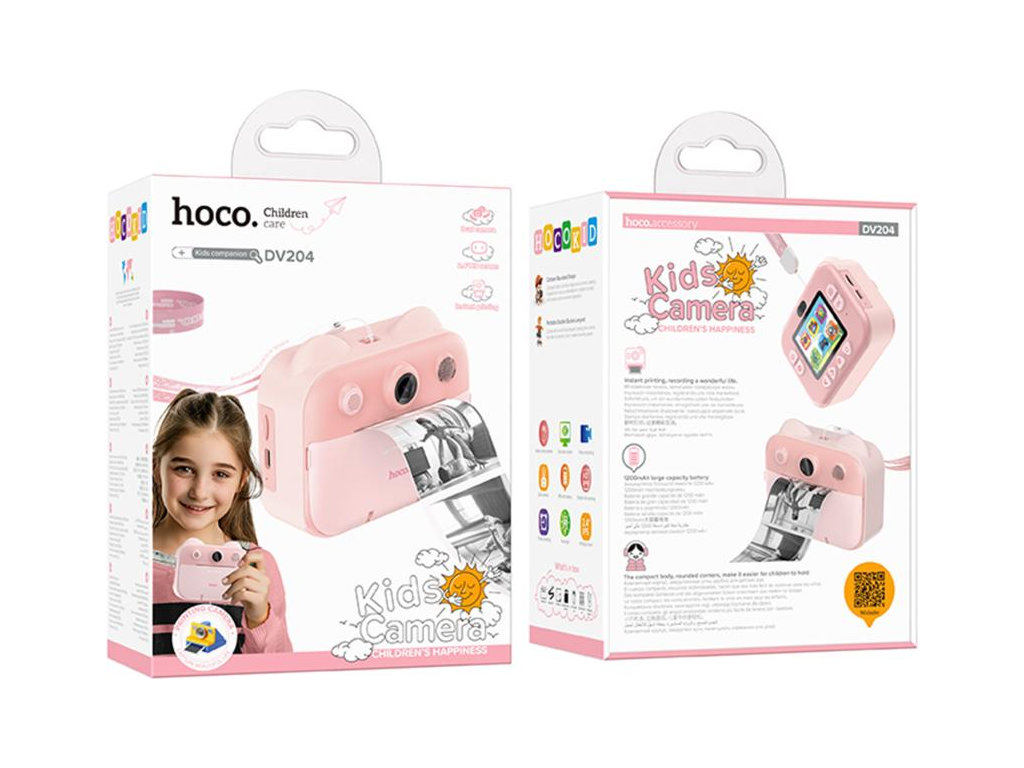 Камера дитяча Hoco DV204, термодрук 57мм, дисплей 2.4", слот TF до 64GB, 1200mAh, колір рожевий