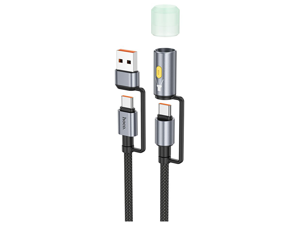 Кабель USB Hoco U138 USB/USB-C to USB-C/LED Light 1.2м Цвет Черный