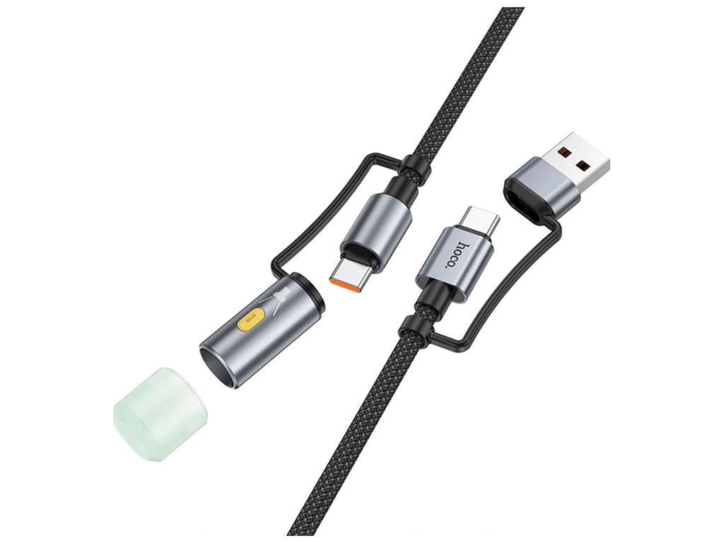 Кабель USB Hoco U138 USB/USB-C to USB-C/LED Light 1.2м Цвет Черный