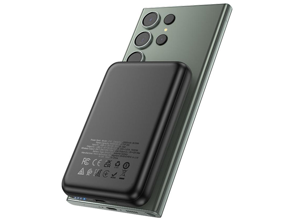 Power Bank Hoco J141 Grace, PD20W, 10000mAh, магнітний, бездротова зарядка, пластик, колір чорний