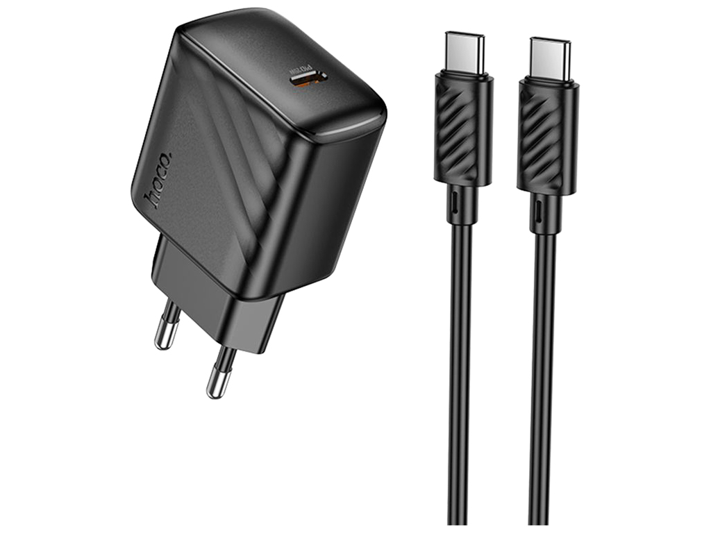Мережевий зарядний пристрій Hoco CS24A 1USB-C PD/QC 25W+Type-C to Type-C, колір чорний