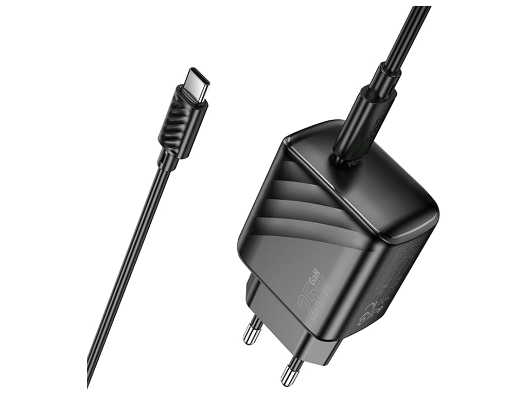 Мережевий зарядний пристрій Hoco CS24A 1USB-C PD/QC 25W+Type-C to Type-C, колір чорний