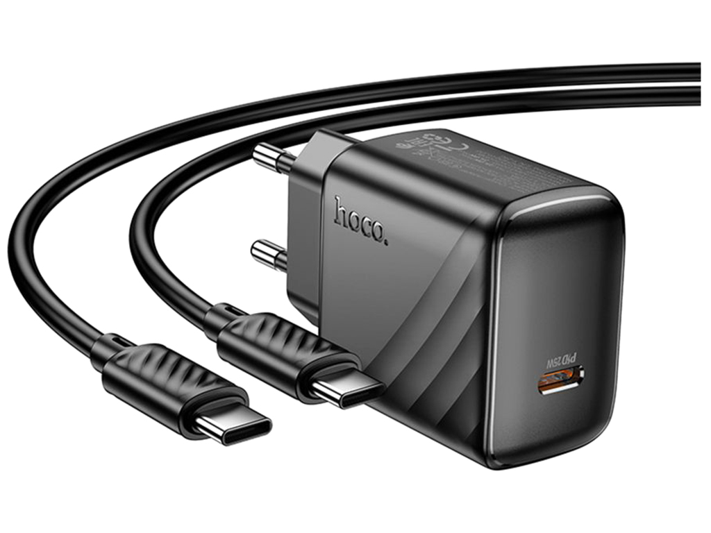 Мережевий зарядний пристрій Hoco CS24A 1USB-C PD/QC 25W+Type-C to Type-C, колір чорний