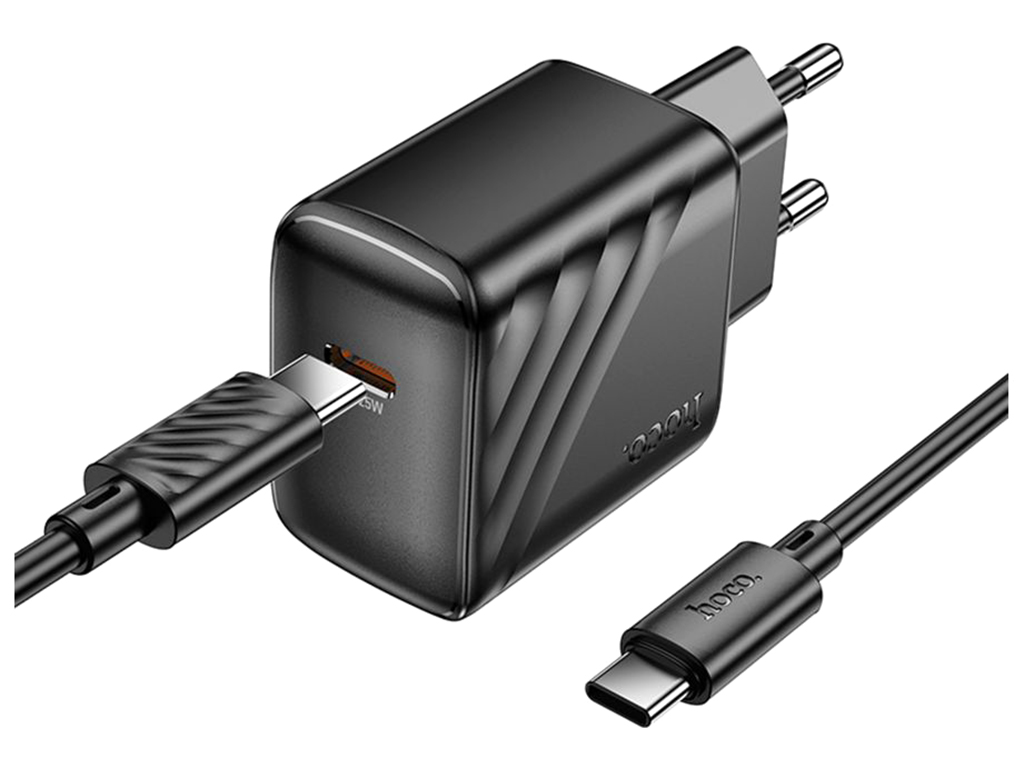 Мережевий зарядний пристрій Hoco CS24A 1USB-C PD/QC 25W+Type-C to Type-C, колір чорний