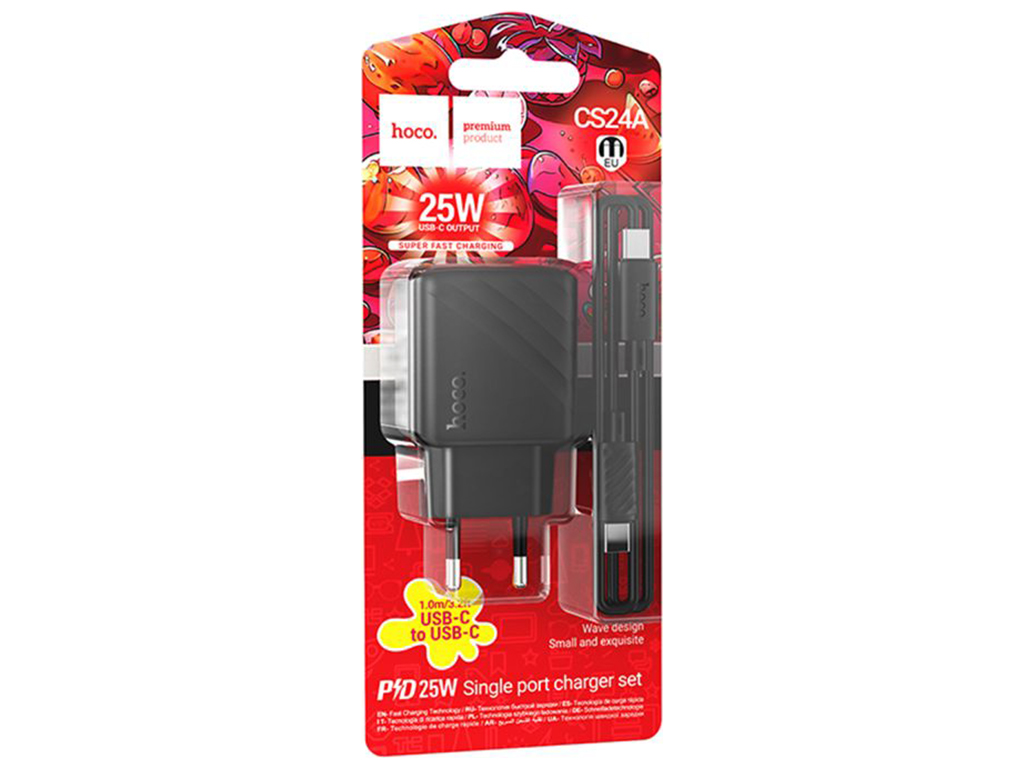 Мережевий зарядний пристрій Hoco CS24A 1USB-C PD/QC 25W+Type-C to Type-C, колір чорний