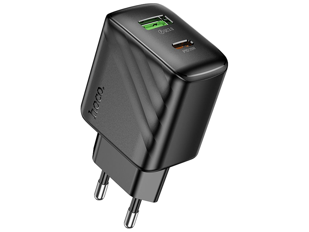 Мережевий зарядний пристрій Hoco CS25A 1USB-C/1USB PD/QC 20W, колір чорний