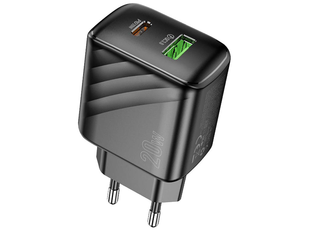 Мережевий зарядний пристрій Hoco CS25A 1USB-C/1USB PD/QC 20W, колір чорний