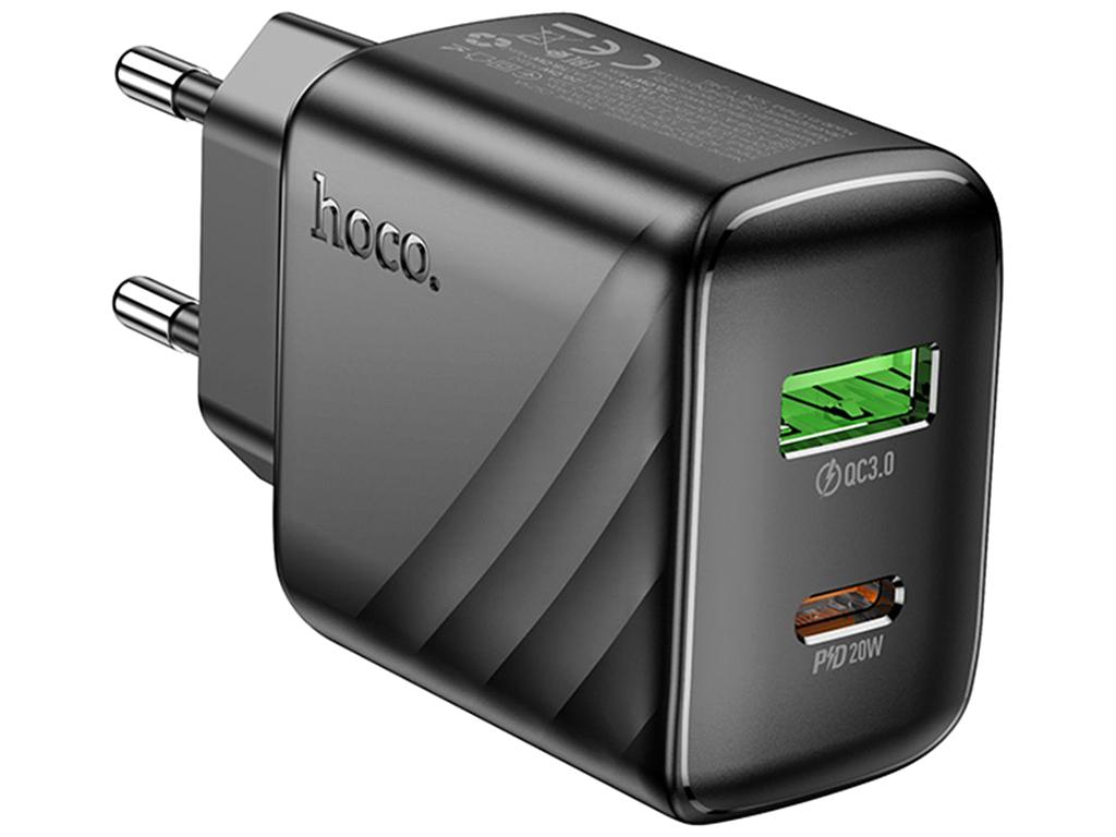 Мережевий зарядний пристрій Hoco CS25A 1USB-C/1USB PD/QC 20W, колір чорний